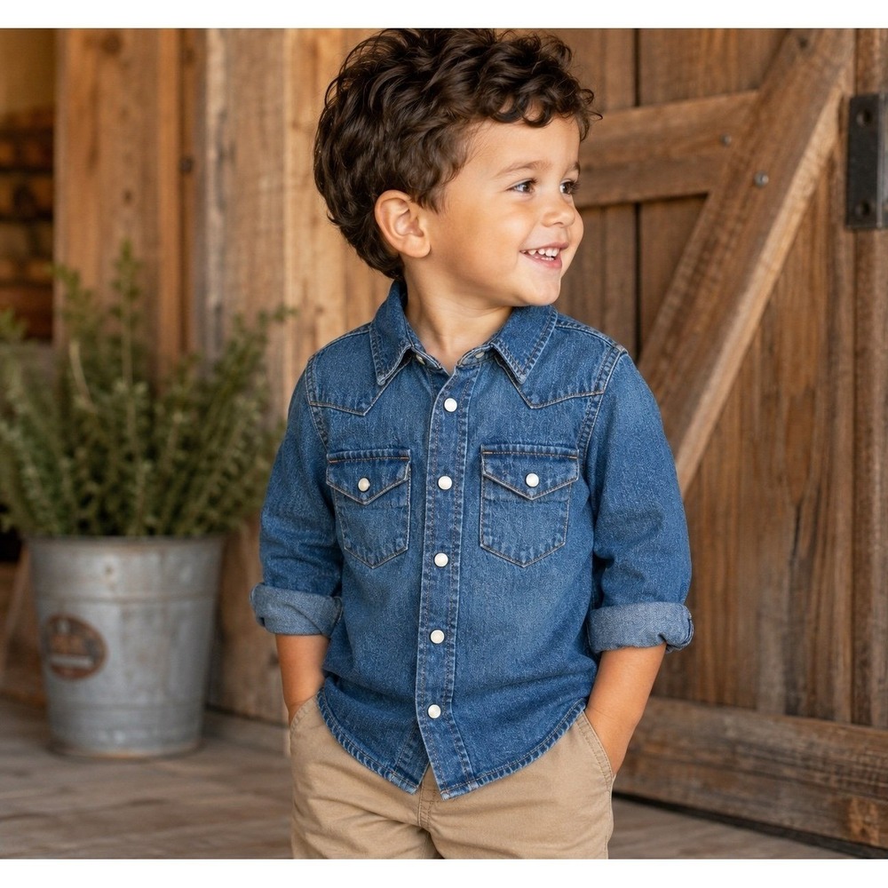 GAP Kids Denim Western Shirt 3 Years Snap Button Long Sleeve Blue Toddler